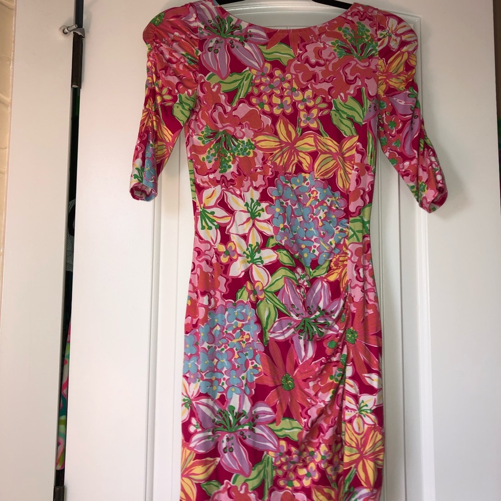 Lilly Pulitzer 3/4 Sleeve Ruched floral dress